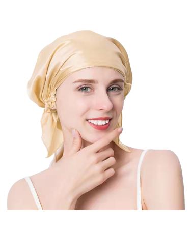 Silk Bonnet  Shower Cap for Long Hair Women Natural Silk Night Bonnet  100% Mulberry Silk Sleep Cap for Women Hair Care(Champagne