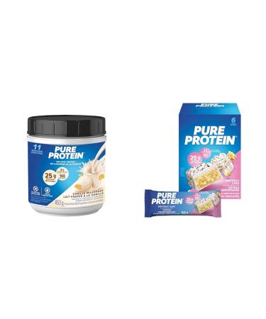 Pure Protein Whey Protein Powder & Bars - Nutritious Gluten Free protein bar made with Whey protein blend Vanilla + Birthday Cake 453 g (Pack of 1)