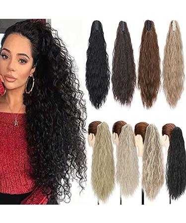 Claw on Ponytail Hair Extension Human Hair Wavy Ponytail Heat Resistant Synthetic Long 60cm Light Brown