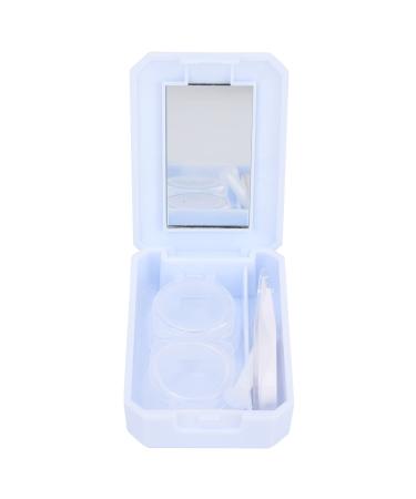 DEWIN Contact Lens Box Holder Soaking Storage Container with Mirror Bottle Tweezers Applicator Stick (Blue)(Chrysanthemum)