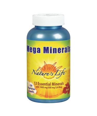 Nature's Life Mega Minerals Complex | Complete Multi Mineral + Vitamin D Supplement | 250 Vegetarian Capsules