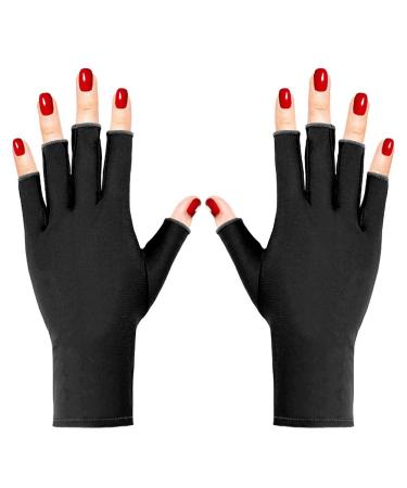 Pimoys Anti UV Gloves for UV Gel Nail Lamp Light, Gel Manicure Gloves UV Light Gloves for Gel Nails, Hand UV Protection Fingerless Gloves for Nails UV Light Black