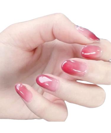 Press on Nails 3 Sets Rose Red Gradient Artificail Nails Short Round Head Press-on Nails Fake Nail for Women Girls (Color : A) (Color : A) (A) Red Rose