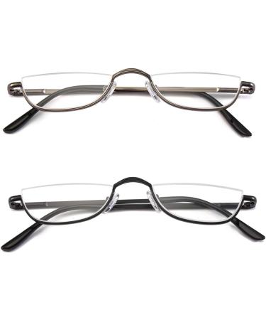 Half Frame Reading Glasses - 2 Pairs Metal Moon Readers for Men & Women - 2.00 Strength (Gray Black - Buy Online on GoSupps.com