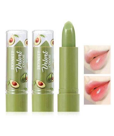 Btspring 2 Pack Avocado Lipstick, Long Lasting Nutritious Lip Balm Lips Moisturizer Magic Temperature Color Change Lip Gloss (Green)