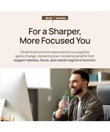 Ultra6 Nutrition Organic Lions Mane Capsules - Lions Mane Supplement with Reishi and Cordyceps - Immune Health & Cognitive Supplement for Adults (90 Veggie Capsules) - Buy Online on GoSupps.com