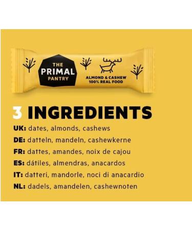 New Primal Pantry - Real Food Bars - Almond & Cashew - Fruit & Nut Energy Bars - 18x 40g - All Natural Ingredients - Vegan - Gluten Free - Paleo Almond & Cashew 1 count (Pack of 18) - Buy Online on GoSupps.com