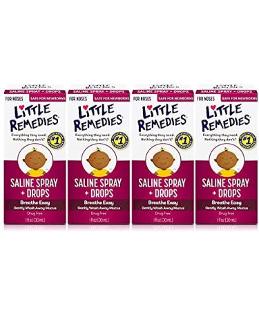 Little Remedies Saline Spray and Drops | Safe for Newborns | 1 Fl Oz | Pack of 4
