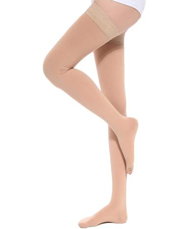 TOFLY Medical Thigh High Compression Stockings for Women & Men Closed Toe Opaque Firm 20-30mmHg Graduated Compression Socks with Silicone Band Support for Varicose Veins Edema Travel Beige M M 20-30mmhg Beige