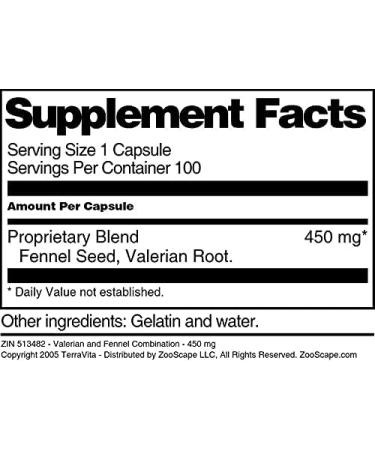 Valerian and Fennel Combination - 450 mg (100 Capsules ZIN: 513482) - Buy Online on GoSupps.com