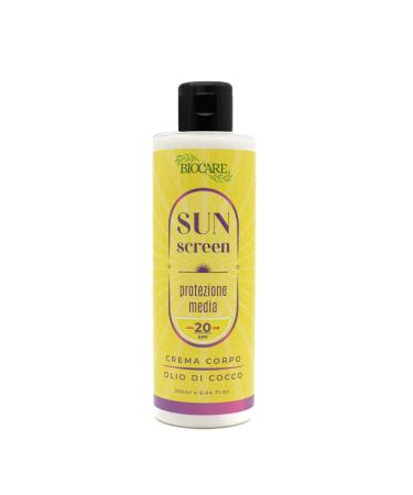 BIOCARE SHOP srl SUN SCREEN Uva 20 SPF Medium Protection Sun cream with medium protection suitable for already lightly tanned skin The kiss of the sun on the skin 250 ml Biocare Made in Italy