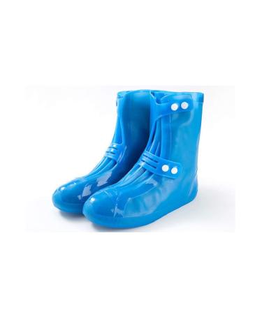 Funmaker Waterproof Silicone Shoe Covers, Reusable Foldable Not-Slip Rain Shoe Covers with Zipper,Shoe Protectors Overshoes Rain Galoshes for Kids,Men and Women(1 Pair) Blue-High Large