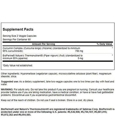 Swanson Curcumin Complex - Joint Health Supplement with BioPerine - 120 Veggie Capsules - Buy Online on GoSupps.com