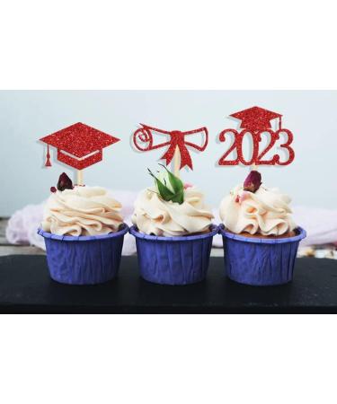 Class of 2023 Graduation Cupcake Toppers Red Glitter Graduation Cake Topper Congrats Cake Topper Graduation Cupcake Toppers 2023 Grad Cap Cupcake Topper Graduation Party Decorations 2023 - Buy Online on GoSupps.com