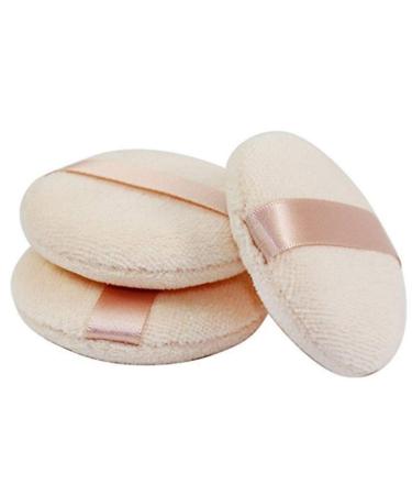 Powder tacers round velor with band 8 cm soft sponge for face make-up cosmetics loose powder foundation beauty tool (beige) 3 pieces