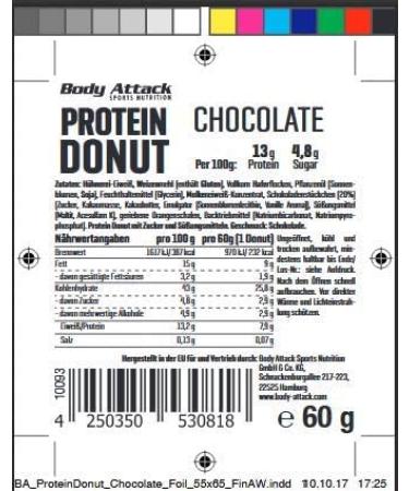 Body Attack Protein Donut - Chocolate 15 x 60g | 13% Protein Low-Sugar Palm Oil-Free Vegetarian Pastry Alternative - Buy Online on GoSupps.com
