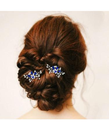 Casdre Pearl Bride Wedding Hair Pins - Silver Blue Crystal Bridal Accessories for Women (Pack of 2) - Buy Online on GoSupps.com