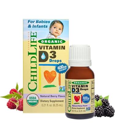 CHILDLIFE ESSENTIALS Organic Vitamin D3 Liquid Drops Natural Berry Flavor - Gluten Free Alcohol Free Casein Free Non-GMO - 0.338 fl. oz