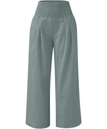 Cbcbtwo Linen Pants for Women - Summer Plus Size Elastic High Waisted Wide Leg Trousers X-Large Mi05-blue - Buy Online on GoSupps.com