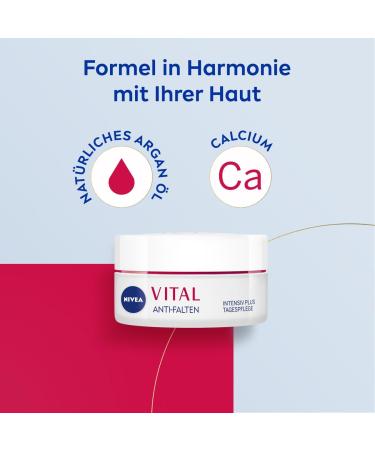 NIVEA VITAL Soin de jour anti-rides Intensiv Plus SPF 15 soin du visage pour peaux matures l'huile d'argan naturelle et au calcium cr me de jour avec SPF pour une hydratation intense (50 ml) Huile d'argan 50 ml (Lot de 1) - Buy Online on GoSupps.com