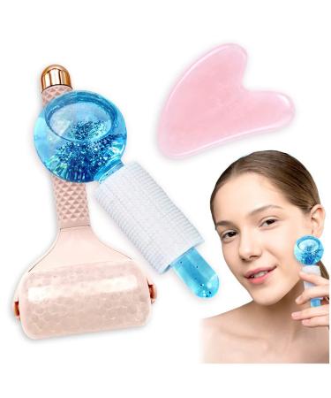Kalevel Beauty Ice Roller Face Massager Skin Care Tools and Gua Sha Facial Tool with Blue Ice Globe Set for Women Neck Body Lifting Migraine B Set