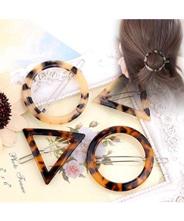 Leopard Print Acrylic Geometric Hair Clips - 2 Pairs of Triangle & Round Accessories for Fashionable Hairstyles - Buy Online on GoSupps.com