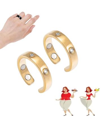 Asotagi Lymphatic Drainage Therapy Magnetic Ring 2 Pieces Lymphatic Drainage Therapy Magnetic Open Finger Ring Men and Women Gold