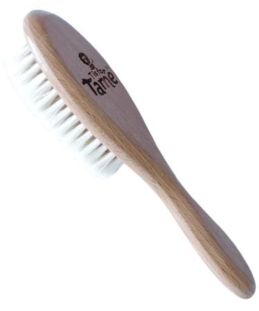 T is for Tame - Ultra Soft Premium Wooden Hair Brush  Natural Bristles for Delicate Baby scalps  Prevents Cradle Cap  Real Beech Wood Handle Will Last Through Toddler Years  Developed by a Twin Mom