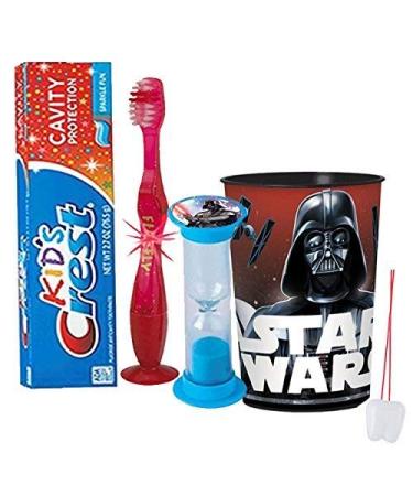 Star Wars Darth Vader Inspired Boys 4pc Bright Smile Oral Hygiene Set! Flashing Lights Toothbrush  Toothpaste  Brushing Timer & Mouthwash Rise Cup! Plus Bonus Remember to Brush Visual Aid!