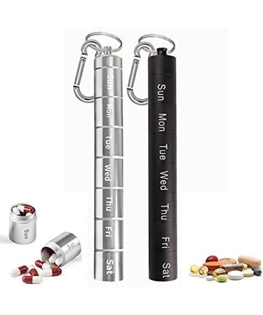 Weekly Pill Box Portable Pill Box Sealed and Waterproof 7 Days Split Aluminum Alloy Metal Pill Box (Two Pieces)