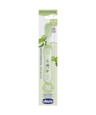 Chicco children toothbrush with shaped and rounded head baby toothbrush with super soft bristles gently to gums and teeth including protective cover gift for newborns 6-36 months green