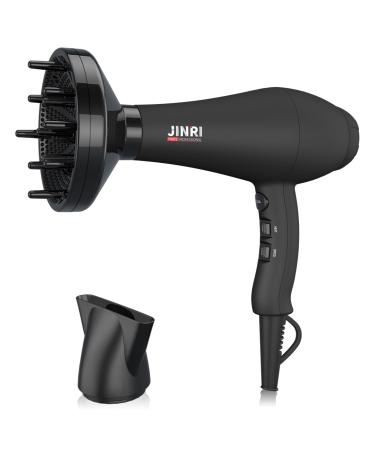 JINRI Hair Dryer 1875W Negative Ion Blow Dryer with Diffuser & Concentrator 2 Speed and 3 Heat Setting Black