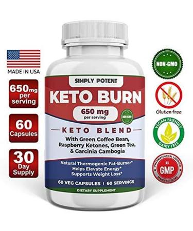Simply Potent Keto Burn Diet Pills for Weight Loss - 60 Capsules - Keto Supplement for Men & Women - Boost Ketosis, Focus & Metabolism with Raspberry Ketone, Garcinia Cambogia, Green Tea & Coffee - Buy Online on GoSupps.com