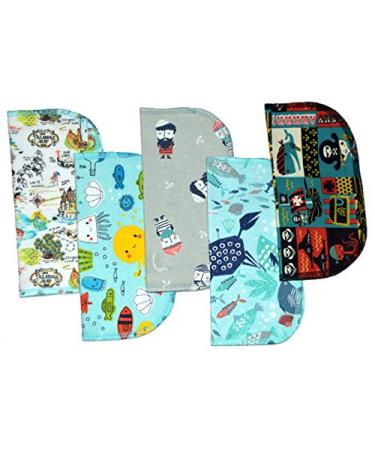 2 Ply Printed Flannel 8x8 Inches Set of 5 Little Wipes Pirates and Pals