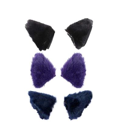 NUOBESTY Cat Ear Fox Ear Hairpin Adorable Shape Hair Clip for Kids Girls (Dark Blue Dark Purple Dark Black) 3 Pairs