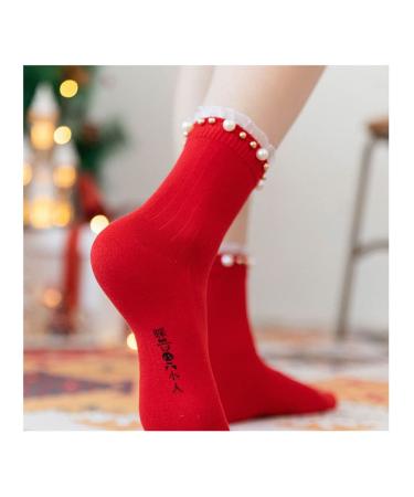 Chinese New Year Red Socks 2 Pairs of Natal Women's Short Socks with Lace 36-40 (Color : Style 1 Size : 36-40) 36-40 Style 1