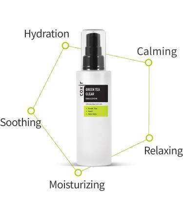 COXIR Green Tea Clear Emulsion 100 ml (3.38 oz) to soothe and hydrate the skin - Buy Online on GoSupps.com