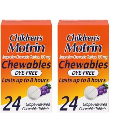 Motrin Children's Dye-Free Ibuprofen Chewable Tablets for Pain & Fever Grape 24 Count (Pack of 2)
