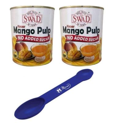 (Pack of 2) Swad No Added Sugar Kesar Mango Pulp - 850 Grams (Free Miras 2-in-1 Measuring Spoon Included!)
