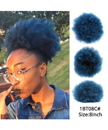 Natural Clip In Afro Hair Bun | Jet Black & Purple Blue Kinky Curly Ponytail Extension | 8-Inch Synthetic Puff for Women - Buy Online on GoSupps.com