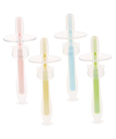 Gleavi 4 pieces baby toothbrush suction toothbrush travel toothbrush children's toothbrush tools for oral hygiene baby teeth brushing baby brushes teeth pebble gel detergent suction cup