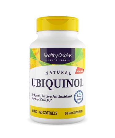 Healthy Origins Natural Ubiquinol 50mg 60 Softgels Laboratory Tested Coenzyme Q10 Gluten Free Soy Free Non-GMO