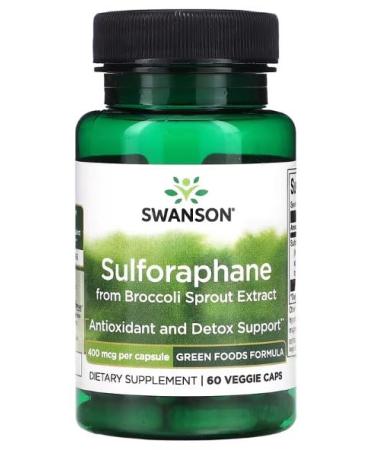 Swanson Sulforaphane from Broccoli Sprout Extract 400mcg - 60 vcaps | Powerful Antioxidant Detoxification Support Natural Food Supplement