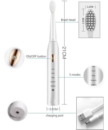 Electric Toothbrush for Adults - Smart 5-Speed IPX7 Waterproof 8 Brush Heads Travel Friendly - Buy Online on GoSupps.com