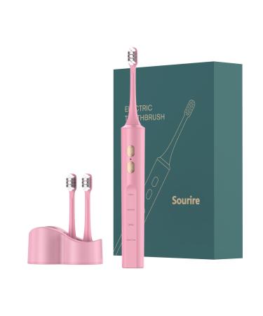 Sonic Electric Toothbrush with 2 Brush Heads for Adults Wireless Fast Charge Extra Long Standby 4 Cleaning Modes Intelligent Brushing Reminder Electric Toothbrushes(Pink)