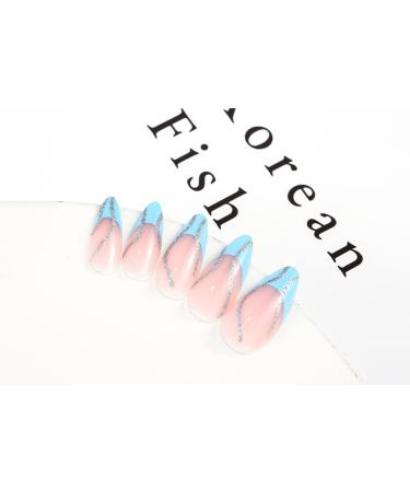 Sethexy Swirl Artificial Tonsiling Brief French Acrylic Nails - 24 Shiny Blue Stick-On Nails for Women & Girls - Buy Online on GoSupps.com