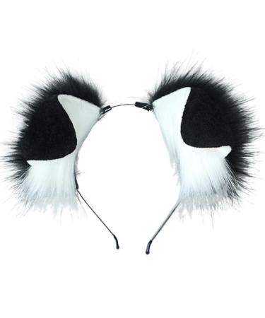 hgnxa Punk Style Anime Hairhoop Plush Dog Ears Headband Cosplay Costume Halloween Party Headdress Women Role Playing Headwear Black and White