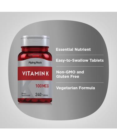 Piping Rock Vitamin K Supplement - 100 mcg | 240 Tablets | Non-GMO Gluten Free | Buy Internationally - Buy Online on GoSupps.com