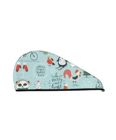 Christmas Winter Animals Microfiber Hair Towel Soft Super Absorbent Hair Towel Wrap for Women Coral Velvet Quick Dry Hair Cap for Long Curly and Thick Hair