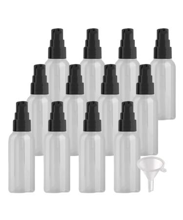 ZEOABSY 12 Pieces 50 ml Transparent Lotion Bottles with Black Pump 50ml Empty PET Plastic Lotion Pump Bottle Cosmetic Gel Travel Container for Cosmetic Make up Cleaning + 2 x Funnel Transparent 50 ml